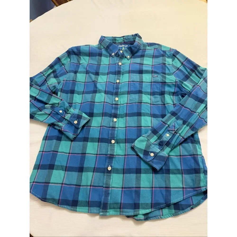 Chubbies Blue Plaid Flannel Long Sleeve Button Down Shirt Size XXL